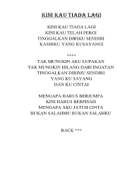 Terima kasih sudah mengunjungi liriklagukristiani.com, situs lirik lagu rohani kristen. Kini Kau Tiada Lagi
