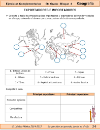 Cuaderno de actividades de geografía grado 6°, nivel primaria. 6to Grado Bloque 4 Ejercicios Complementarios