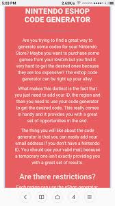 Servicio de comparación de precio para clavecd y códigos para producto de juegos. My Nintendo Code Generator For Android Apk Download