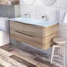 Eaton Bathroom Storage Double Glass Sink Wood Effect Wall Hung Vanity Unit 120cm Ebay Wall Mounted Vanity Wall Hung Vanity Vanity Units