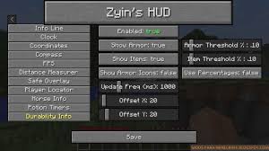 Durability show mod is an easy mod that provides a fantastic function into minecraft, extra precisely it provides the remaining durability . Zyin S Hud Mod Para Minecraft 1 7 2 01 07 10 1 8 Minecraft Descargas