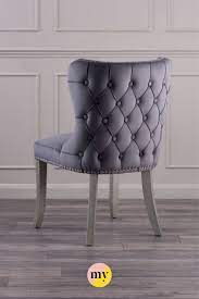 Margonia Dining Chair Storm Grey With Pewter Legs Tufted Dining Chairs Gray Dining Chairs Velvet Dining Chairs