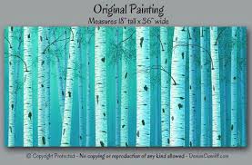Birch Tree Canvas Art Wall Art Birch Tree Painting Large Canvas Art Teal Home Decor Bedroom Aqua Turquoise Office Panor Tree Painting Canvas Birch Tree Painting Tree Painting