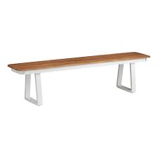 Whether as a complement to a lounge set, to offer additional seating around a dining table, or styled along a walkway or in a garden, benches are an outdoor furniture staple. White Metal And Wood Catalonia Outdoor Dining Bench World Market