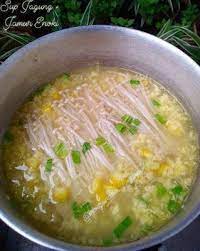 Sup Jamur Enoki Jagung Warmes Essen Essen