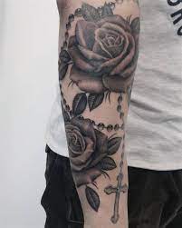 3d realistic holy rosary tattoo on arm for guys. 95 Latest Rosary Tattoo Designs For Your Body Besttattooguide Com