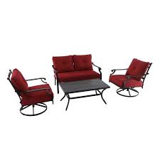 Garden Treasures Kingsmead 4 Piece Metal Frame Patio Conversation Set With Cushions Lowes Com Conversation Set Patio Red Patio Furniture Swivel Dining Chairs
