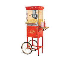 The old fashioned movie time popcorn maker is a modern machine with an appearance reminiscent of a bygone era when street vendors sold popcorn from carts. Nostalgia Electrics 59 Old Fashioned Movie Time Popcorn Cart Qvc Com
