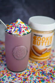 A little liquid for a thick shake or extra for a thin shake that's easily slurped through a straw. Birthday Cake Milkshake Protein Cookie Butter Powder