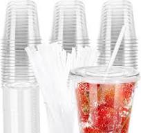 12oz Disposable Stemless Glasses with Flat Lids and Straws,PET Disposable  Drinking Cups,Clear Plastic Wine Glasses for Parties