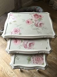 Beautiful Nest Of Tables Painted In Annie Sloan Original Waxed Decoupaged And Distressed Mobilya Boyama Fikirler Decoupage