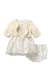 Pastourelle By Pippa And Julie Foil Print Mesh Dress Faux Fur Jacket Baby Girls 12 24m Nordstrom Rack