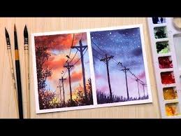 Step by step how to paint wet on wet watercolors. Watercolor Painting For Beginners Sunset And Evening Landscape Easy Youtube Watercolor Scenery Watercolor Paintings Nature Scenery Paintings