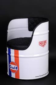 Vintage Harley Davidson Porsche Gulf Or Other Design Retro Oil Drum Seat Chair Garage Decor Drum Seat Metal Barrel