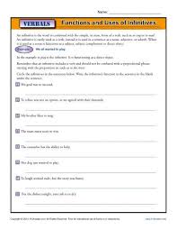 An infinitive verb can be used in different ways, even as a simple concept. Functions And Uses Of Infinitives Verbals Worksheets