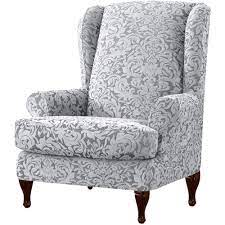 Subrtex Stretch 1 Piece Jacquard Damask Wing Chair Slipcover Light Gray Walmart Com Slipcovers For Chairs Wingback Chair Slipcovers Wingback Chair Covers
