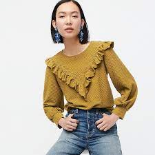 Maybe you would like to learn more about one of these? J Crew Ruffle Trim Honeycomb Knit Cotton Top Cotton Tops Women Womens Shirts