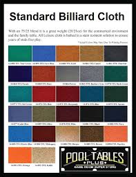 Cloth Color Chart Pool Tables Plus Daytona Beach Fl