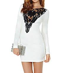 Ouchi Fashion Women Long Sleeve Pencil Dress Lace Patchwork Fitted Dress White Read More At Black Lace Long Sleeve Bodycon Dress Fashion Lace Bodycon Dress