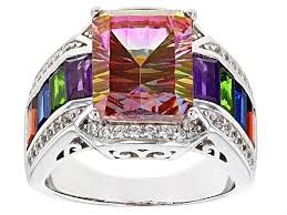 Northern Lights Quartz Rhodium Over Silver Ring 6 11ctw Feh148 In 2020 Silver Rings Sterling Silver Rings Purple Gemstone