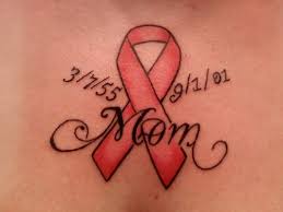 In this memorial cancer tattoo design, a pink and a blue ribbon meet to make a heart, with the initials of the sick relative beside their respective colors. Cancer Ribbon Tattoos Designs Ideas To Give Support To The Sufferers Inspirationseek Com