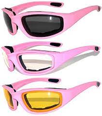 3 Pairs Of Pink Motorcycle Padded Foam Glasses For Outdoor Activity Sport The Lenses Are Polycarbonate E Pink Motorcycle Motorcycle Sunglasses Eyewear Womens