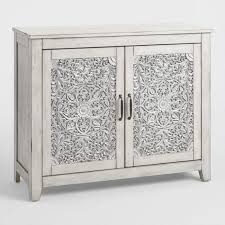 Verena Small Gray Carved Floral Wood Storage Cabinet