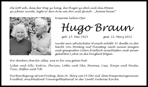 Traueranzeigen von Hugo Braun