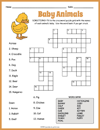 Free printable animal crossword puzzle printable. Baby Animals Crossword