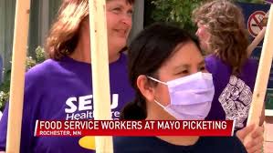 Food service workers at Mayo picketing for better wages