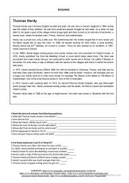 Thomas Hardy Reading Worksheet Free Esl Printable Worksheets Made By Teachers Reading Worksheets English Reading Reading Comprehension Passages