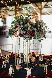Modern Boho Wedding Centerpiece At Cross Creek Ranch Burgundy Wedding Centerpieces Rustic Elegant Wedding Centerpieces Gold And Burgundy Wedding