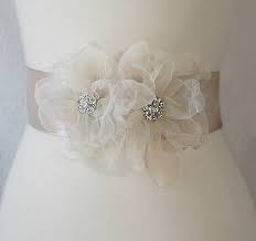 Champagne Bridal Sash Rhinestone Wedding Belt Organza Flowers Wedding Sash Elise 90 00 Via Etsy Flower Wedding Sash Wedding Belts Bridal Sash