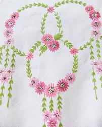 Vintage Embroidered Tablecloth Peonyandthistle Embroidered Tablecloth
