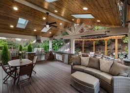 If you're in full sun, arbors or thatched roofs can be outfitted. 75 Beautiful Outdoor Kitchen Design With A Roof Extension Houzz Pictures Ideas June 2021 Houzz