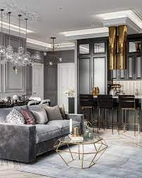 Most modern living rooms are part of an open floor plan which also includes the dining area. Luxury All Grey And Gold Monochromatic Living Room Decor Living Room Decor Gray Monochromatic Living Room Luxury Living Room Decor