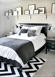 Decorating bedrooms black white master bedroom ideas red. Bold Shelf Above Bed With Rustic Modern Black And White Decor So Easy Using Bosch Measuring Tool Ad Home Decor White Decor Shelf Above Bed