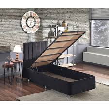 Niron Ela Sandikli Siyah Baza Saglamlastirilmis Silinebilir Kumas Tek Kisilik Baza 120x200 Cm Tekzen