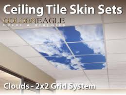 Ceiling Tile Skin Clouds Kit 2x2 Grid Glue Up Decorative Panel Cover Wrap Sky Cloudscape Drop Ceiling Tiles Dropped Ceiling Ceiling Tiles