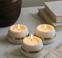 Handcrafted White Marble Tealight Candle Holder with Brass Inlay Elegant  Home Decor Piece for Tabletop Spa and Gifting