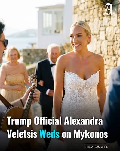 Alexandra Veletsis, Director of the White House Visitors Office and one of  the most senior Greek-Americans in the Trump administration, married  investment banker Matthew Guarino on Mykonos on Thursday in a ceremony
