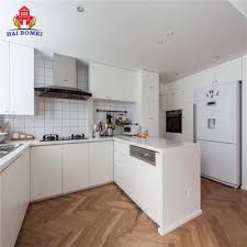 bright white metal modular kitchen