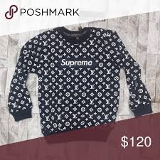 The fall winter collection comes in red, blue, black color and army camo monogram print. Louis Vuitton Sweater In Kids 100 Cotton 7 8 Age Supreme New Brand Louis Vuitton Shirts Tops Sweat Clothes Design Louis Vuitton Shirts Louis Vuitton Sweater