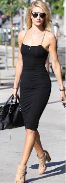 Who Made Rosie Huntington Whiteley S Dress Tan Shoes Black Leather Handbag Gold Jewelry And Sunglasses Fashion Rosie Huntington Whiteley Style Little Black Dress