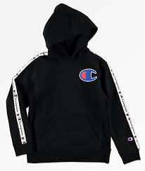 Black And Red Champion Hoodie Champion Boys C Patch Taped Black Hoodie Zumiez Black Hoodie Hoodies Champion Clothing