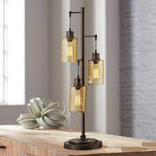 Bronze Table Lamp With Amber Dimpled