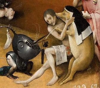 Hieronymus Bosch - La Scrofa-Suora e la punizione dell'Avidità (Dettaglio del pannello dell'Inferno), generata con l'AI