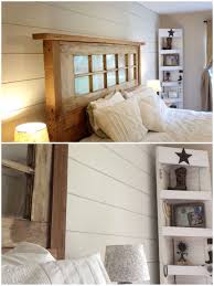 Diy Shiplap Headboard Corner Door Shelf Farmhouse Bedroom With Shiplap Accent Wall French Door Grey Interior Doors Door Headboard Headboard With Shelves
