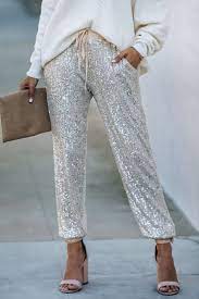 Just Dance Pocketed Sequin Joggers Champagne Shopperboard