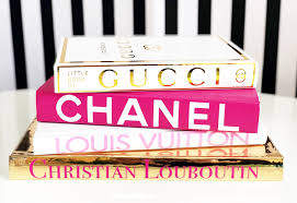 4 Book Pyramid Pink Gold White Designer Book Set Gucci Dior Coco Chanel Christian Louboutin Luxury Home Deco Pink Books Gold Bookshelf Cute Home Decor
